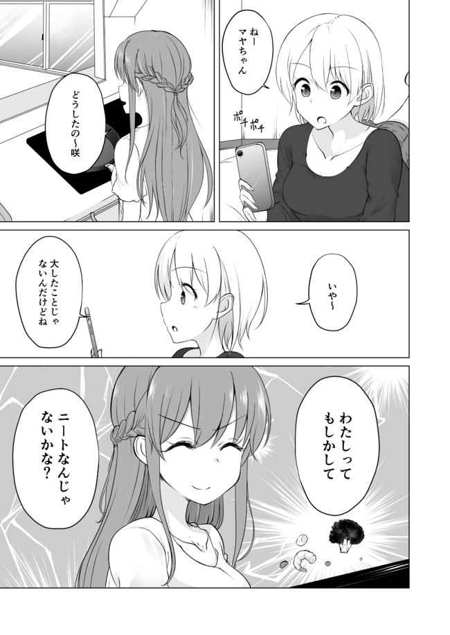ふゆきの単発漫画置き場 自分がニートなんじゃないかと思ってる女の子vs絶対にニートだと気づかせたくない女の子 季結ふゆき ニコニコ漫画