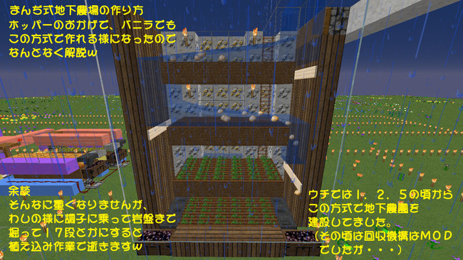 Minecraft 赤石回路忘備録 第8話 農業 まんぢ式地下農場とか まんぢ壱号 雨蛙１ ニコニコ漫画