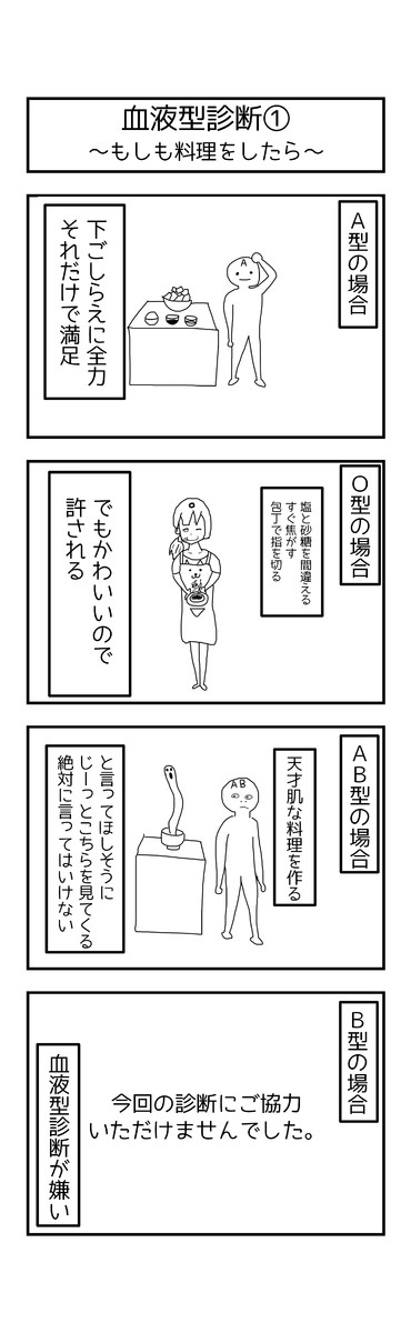 激動の毎日４コマ漫画 血液型診断 もしも料理をしたら うえいあお ニコニコ漫画